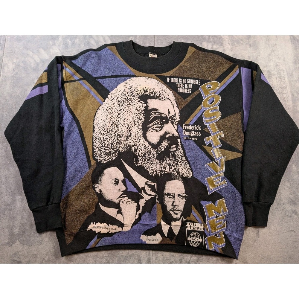 VTG 90s Kacy World Colors Positive Men AOP Positive People Crewneck Black XL